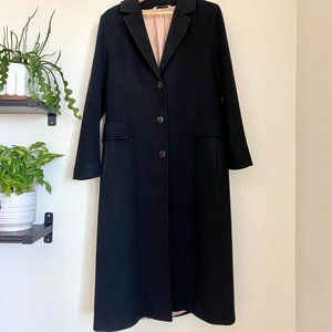 Fleurette Notch Collar Wool Maxi Coat - Black